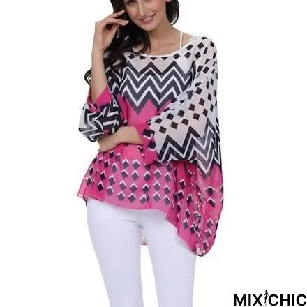 Plus Size Women Chiffon Blouse Shirt Batwing Sleeve Tops Blouses