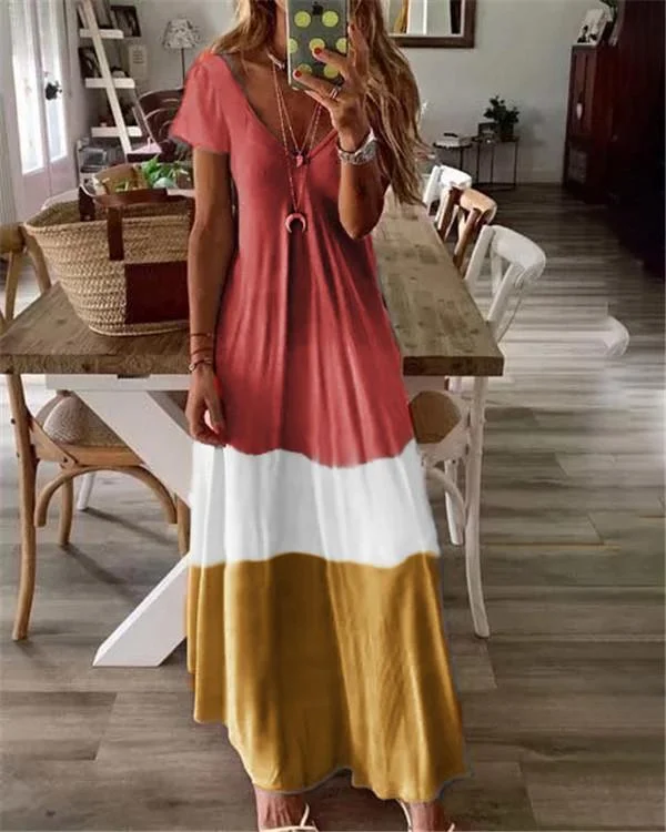 Summer Short Sleeve Bohemian Holiday Daily Fashion Maxi Dresses