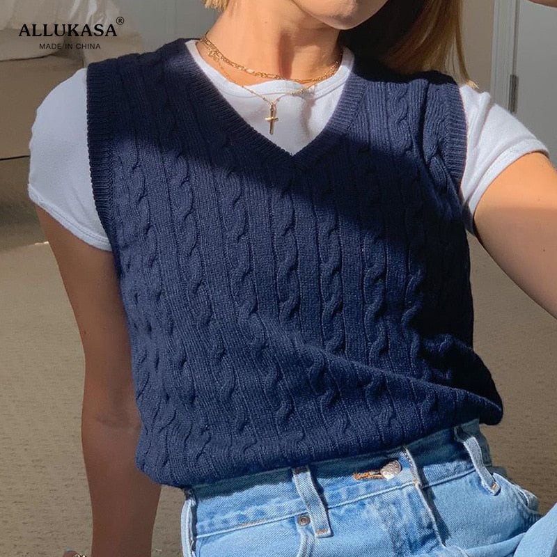 2020 tops girl Sweater Vest women jumper V Neck pullover Knitted Vests Women y2k Preppy Style Crop Top Autumn solid outfi