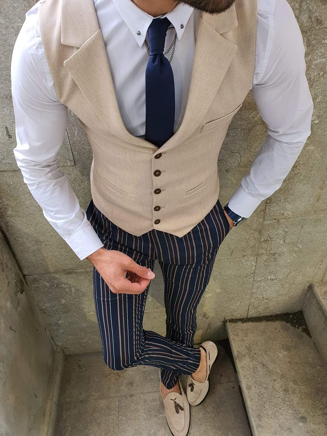 Bernard Beige Slim Fit Vest