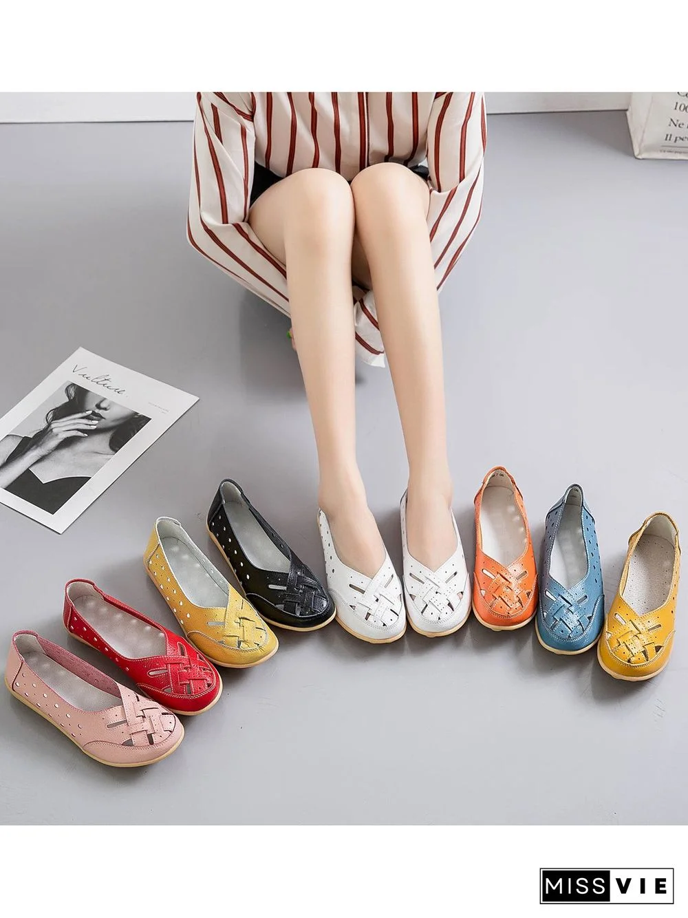 Hollow Leather Soft Sole Shoes