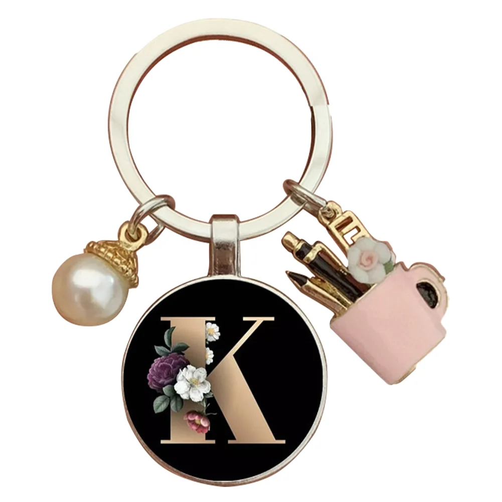 Resin Alphabet Letter Keychain Pearl Alphabet Key Ring Charms for Key Handbag Backpack