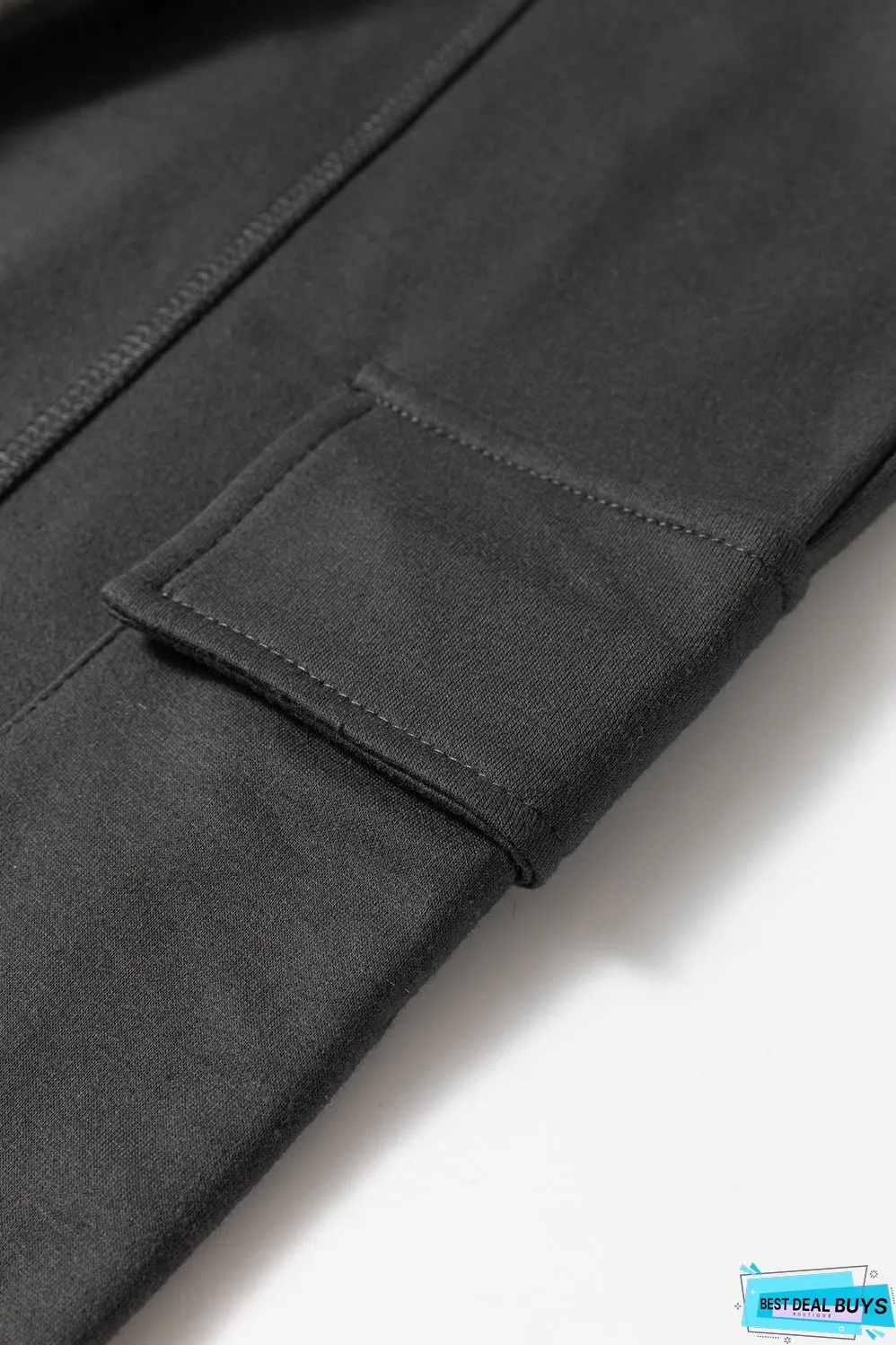 Carbon Grey Cargo Pockets Drawstring Sweatpants