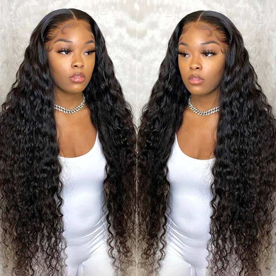 Deep Wave Frontal Wig Transparent Lace Wigs Wet And Wavy Deep Curly Lace Front Human Hair Wigs T Part Brazilian Deep Wave Wig
