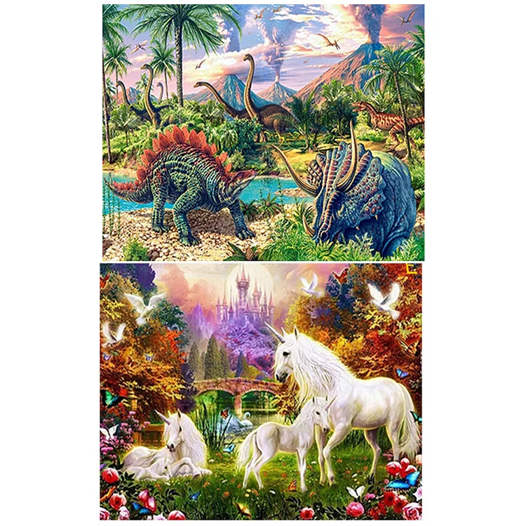 Dinosaur World And White Horse - Painting By Numbers - 50*40cm