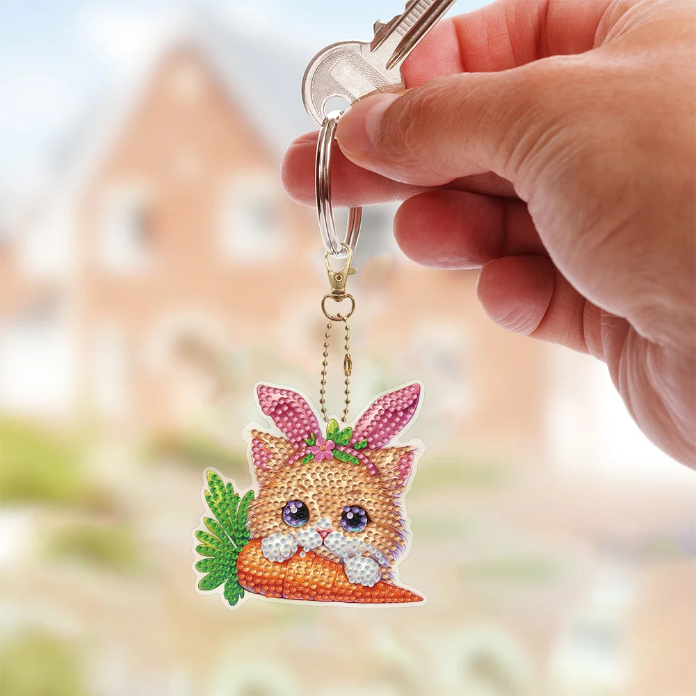 6Pcs Double Sided Special Shape Easter Animals Diamond Painting Art Keyring