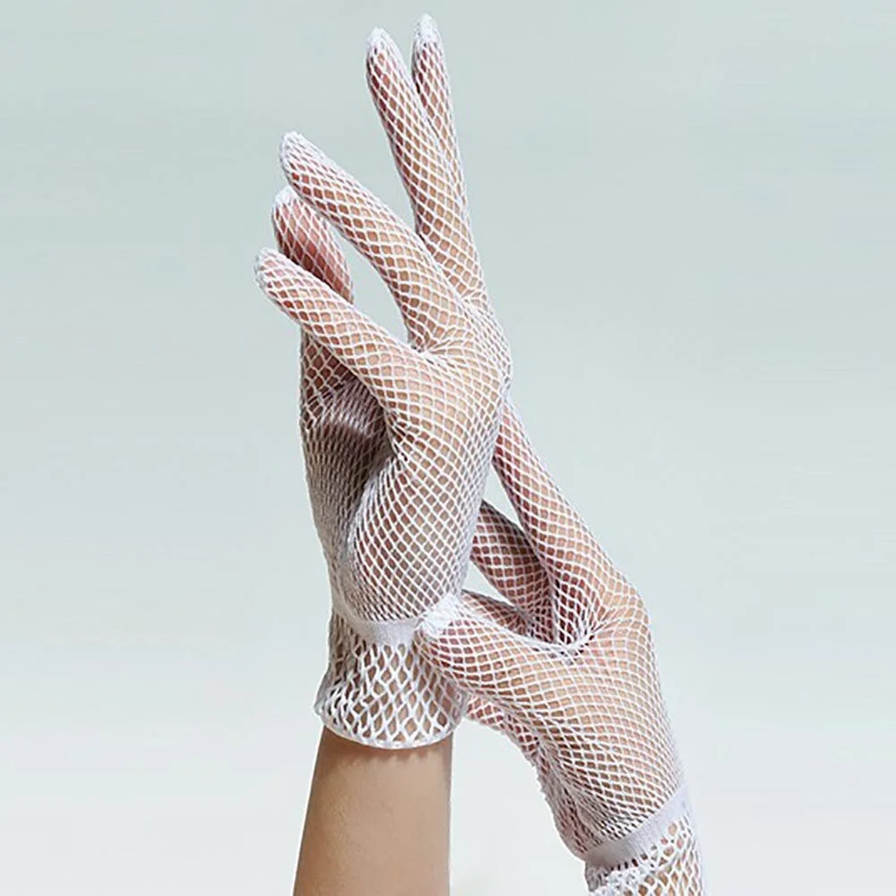 Mesh Fishnet Gloves Sexy Female Five-finger Short Lace Gloves Thin Dance Retro Party Black White Gloves