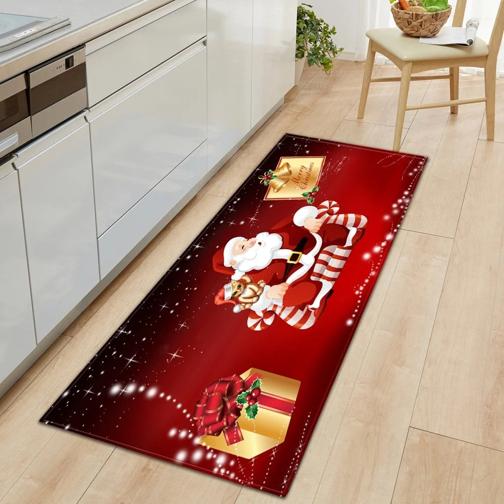 Christmas Kitchen Rug Home Entrance Doormat Living Room Bedroom Children Decoration Carpet Hallway Bathroom Anti-Slip Floor Mat