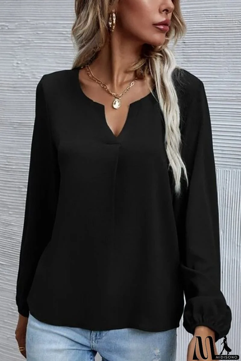 MidiSono - V Neck Long Sleeve Blouse