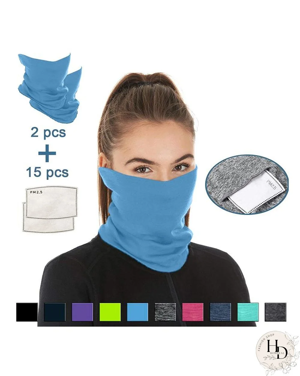 Breathable Face Bandana Magic Scarf Headwrap Balaclava With 15PCS Replaceable Filter