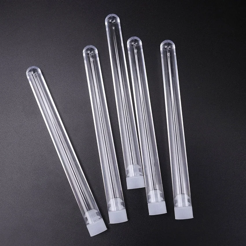 10PCS Clear Plastic Test Tube With Cap Round Bottom Long Transparent Test Vials Sample Tube Lab Supplies 15x150mm