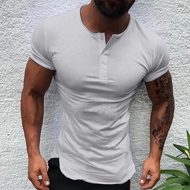 Broswear Solid Color Short-sleeved Buttoned Slim T-shirt