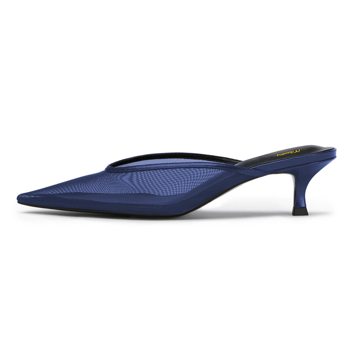 Blue Mesh Slip-On Kitten Heel Womens Mules Shoes with Pointed Toe Nicepairs