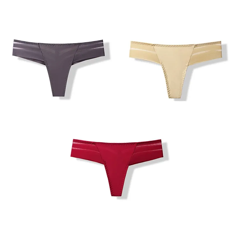 3 pcs Women's Panties Underwear Thongs Sexy Lingerie Seamless Sports Female Tanga For Woman Ice Silk Seamless Panties For Women