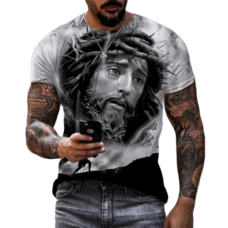 Jesus Christ 3D Print Summer Short Sleeve Men's T-Shirts at Hiphopee