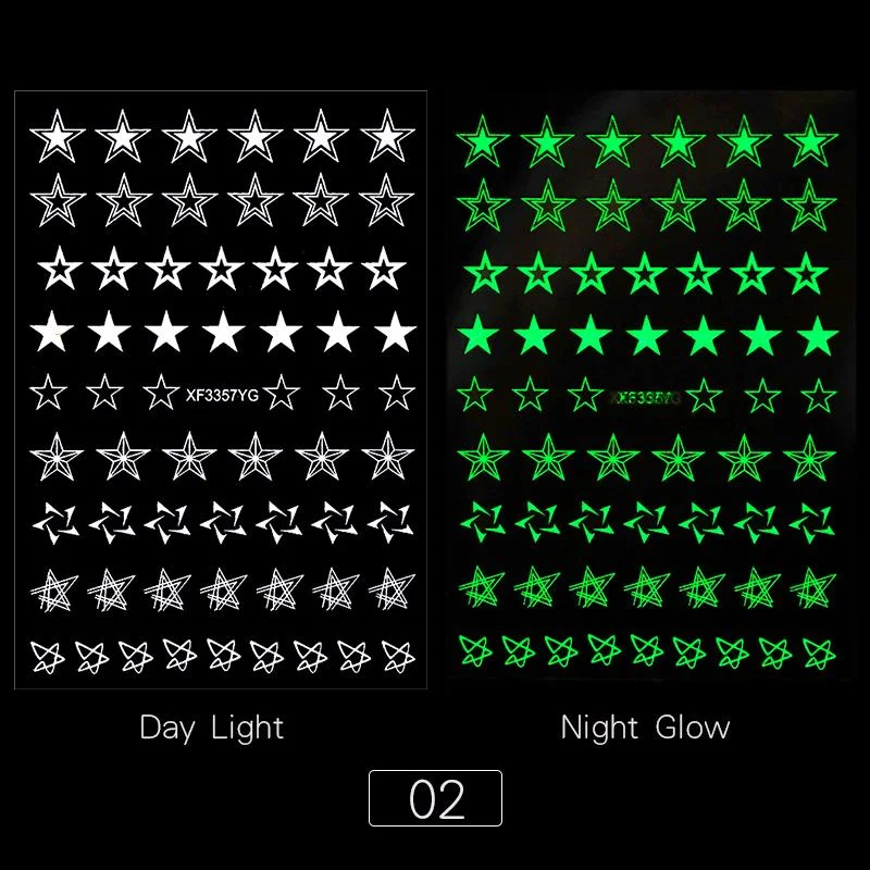 3D Luminous Nail Stickers Halloween Pumpkin Spider Star Moon Transfer Sliders  Winter Glow In The Dark Nail Art Decoration-Nail Inspo