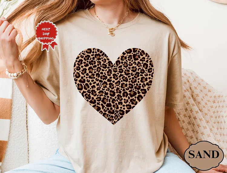 Leopard Heart Shirt, Valentine Heart T-Shirt, Cute Valentine Day Shirt, Animal Print Shirt, Heart Valentine Shirt