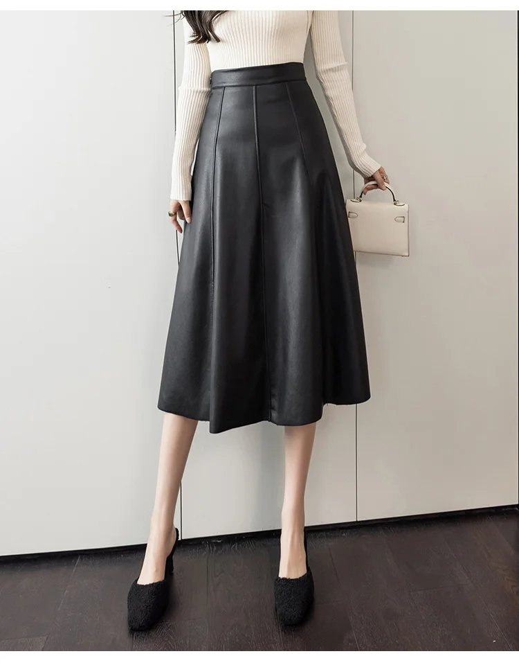 Woherb Woherb Leather Skirt Female 2023 Autumn / Winter New Large Pendulum Leather Skirt High Waist Long Skirt A Word Skirt Cover Crotch Show Thin-Outfit Ideas