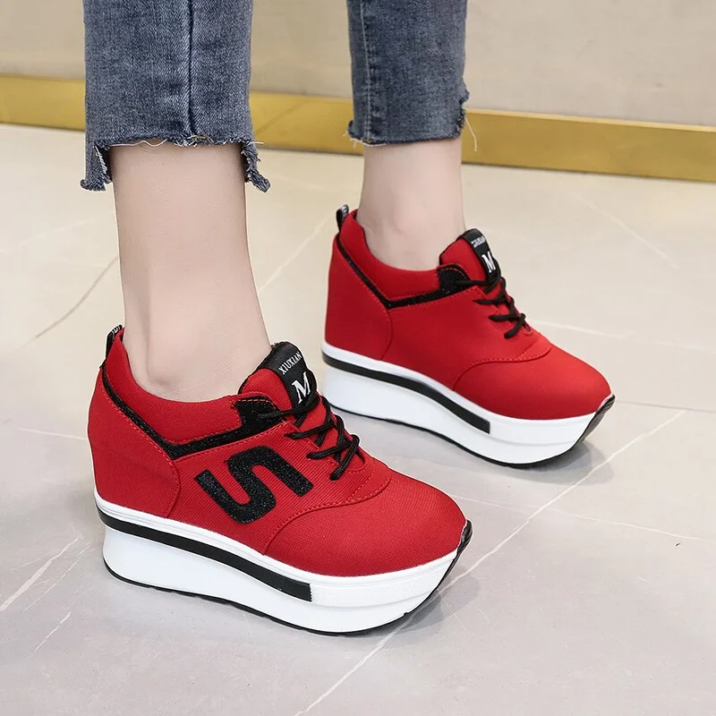 WGZNYN Spring Women Sneakers Wedges Platform Casual Shoes Breathable Hook & Look Shoes Female Increase Height Basket Femme W309