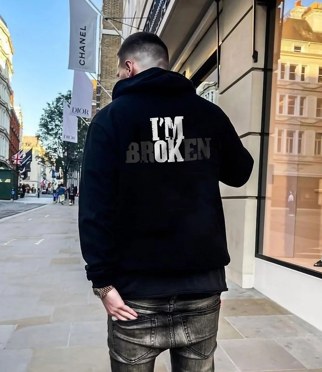 I'm ok i'm Broken Letter Print Casual Men‘s Hoodie - Krazyskull