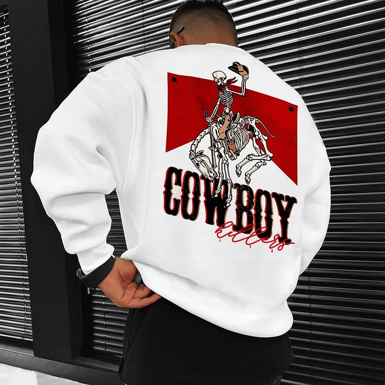 Men's Cowboy Print Casual Oversized Crew Neck Pullover Sweatshirt