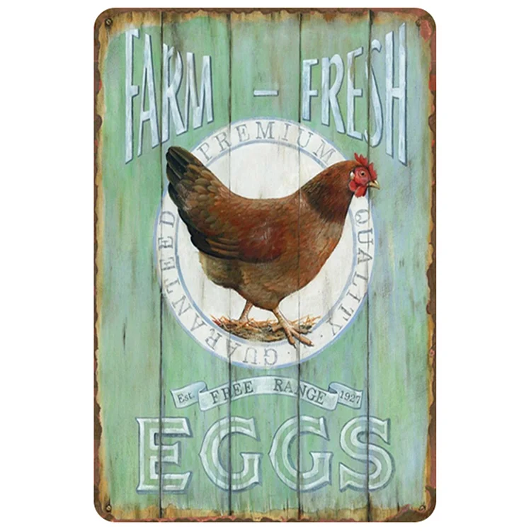 Œufs de poule - enseignes en étain vintage / enseignes en bois - 7.9x11.8in & 11.8x15.7in