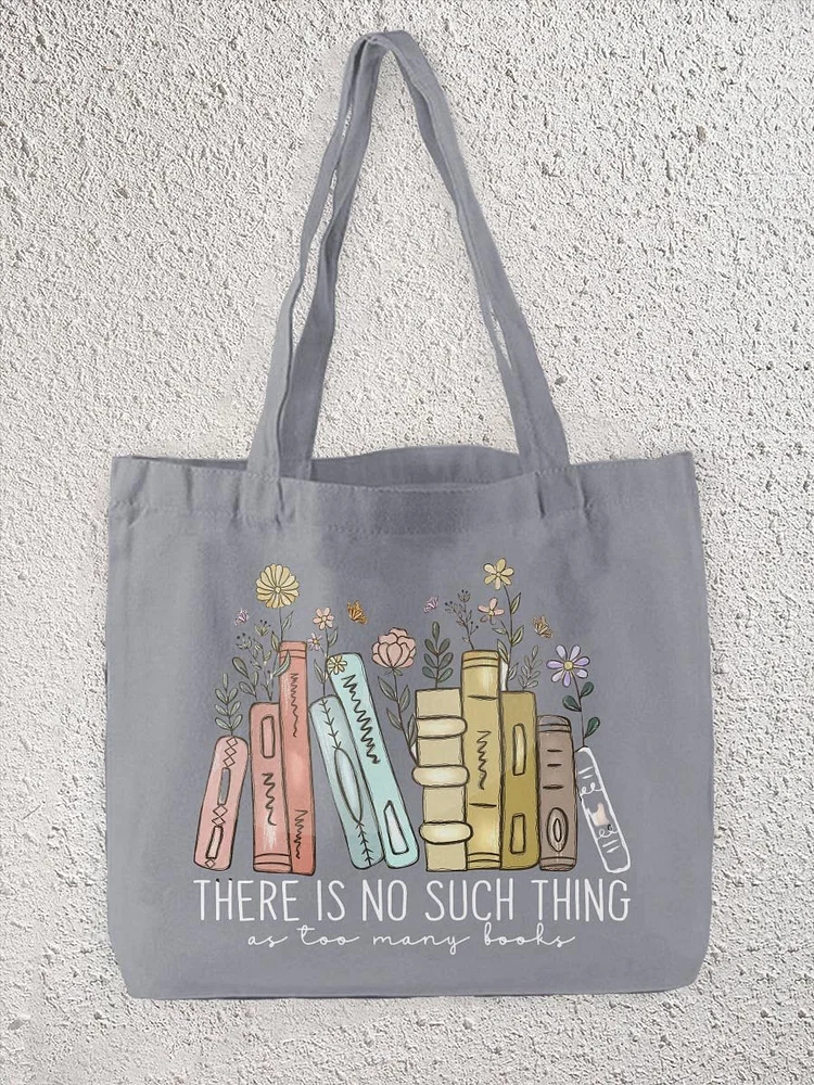 There Is No Such Thing As Too Many Books Print Pattern Linen Tote Bag