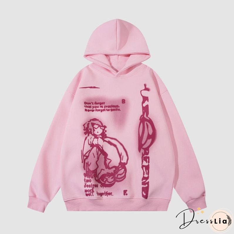 Line Person & Letter Printed Hoodies