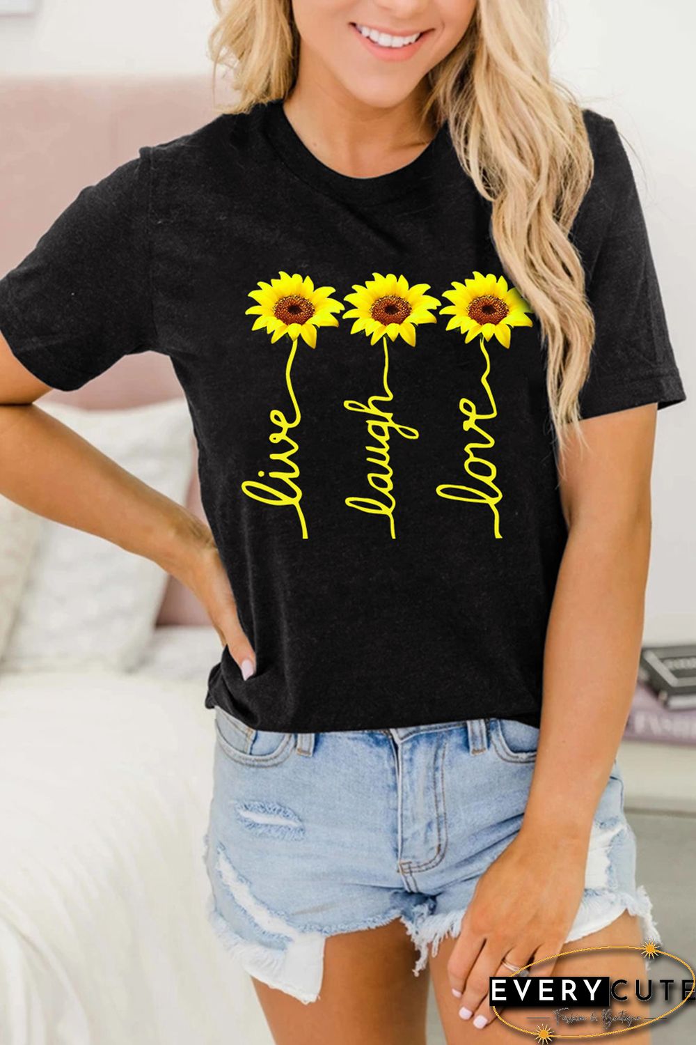 Live Laugh Love Sunflower Black T-Shirt