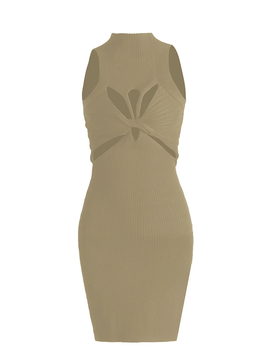 Brownm Spring 2025 New Hollow Knitted Vest Dress Slimy And Sexy Short-Packed Dress