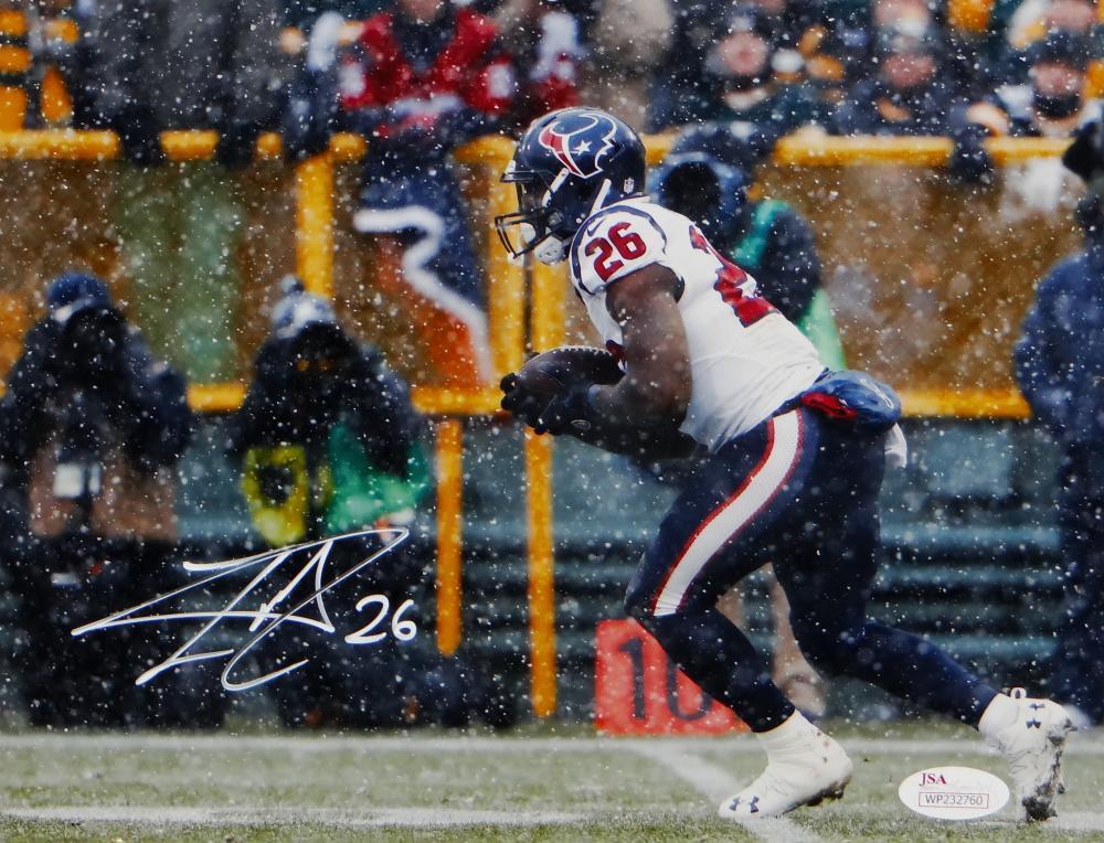 Lamar Miller Signed Houston Texans 8x10 Running In Snow Photo Poster painting- JSA W Auth *Left