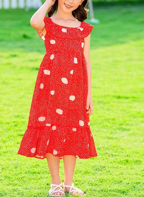 Girls' Red Polka Dot Casual Dress