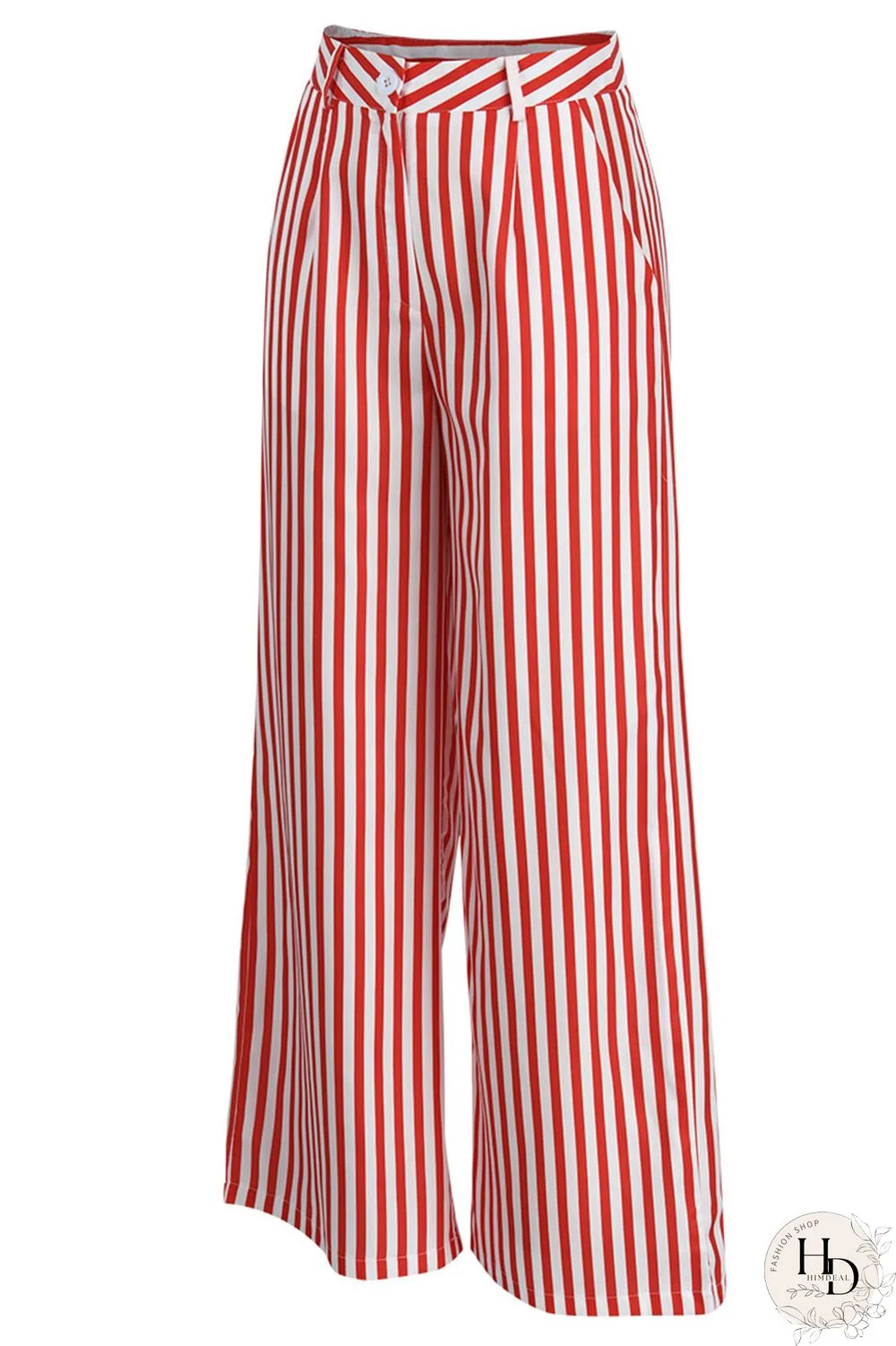 Red Casual Striped Print Patchwork Straight High Waist Wide Leg Full Print Bottoms