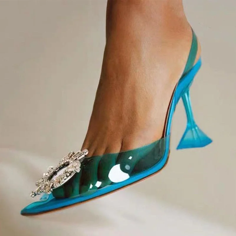 Pointed transparent sandals women summer 2021 new rhinestone sexy Baotou jelly banquet high heels Large size