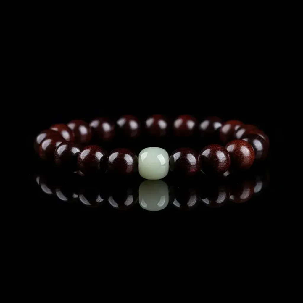 JiStones Artisan Small Leaf Red Sandalwood & Hetian Jade Bracelet