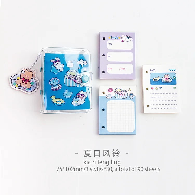 JOURNALSAY Mini Transparent Cartoon Portable Kawaii ​Journal 3 Hole Binder
