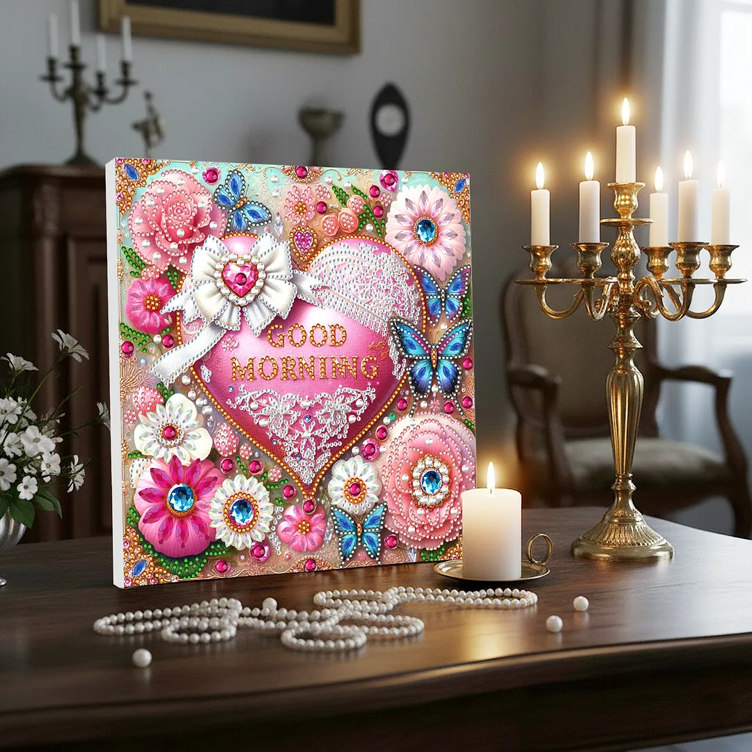 Good Morning DIY Special Shape Drill Diamond Art Pearl Painting Kit with Frame 25x25cm Art Craft Pearl Diamond Painting for Adults Beginners Home Decor