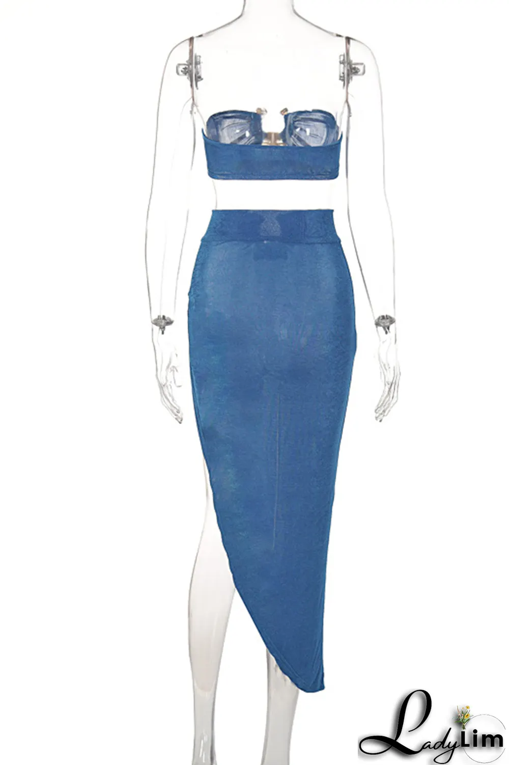 Green Sexy Solid Patchwork Strapless Sleeveless Two Pieces