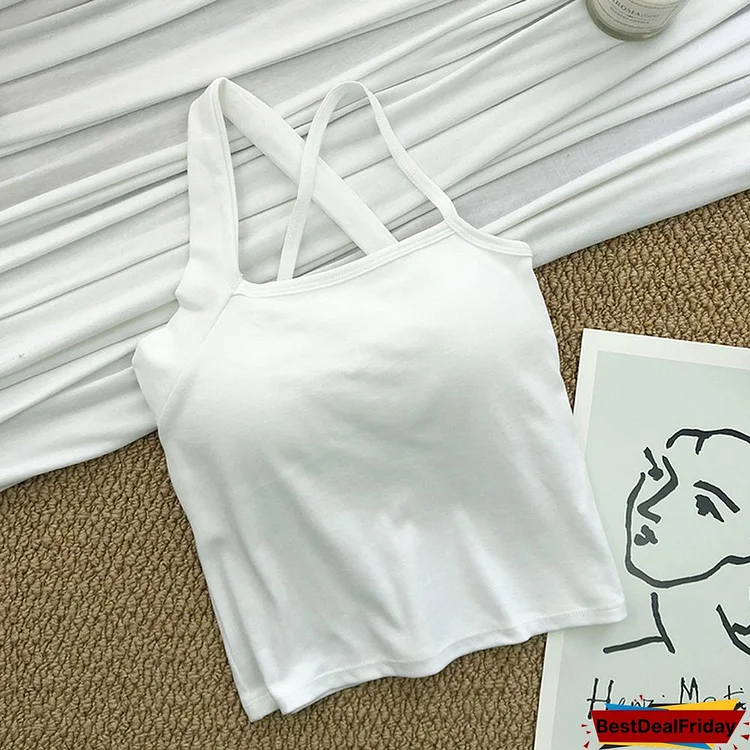 Pearl Diary Women New Design Crop Tops Summer Solid Color One Shoulder Cross Back Knit Sexy Bra Tops With Inner Pad