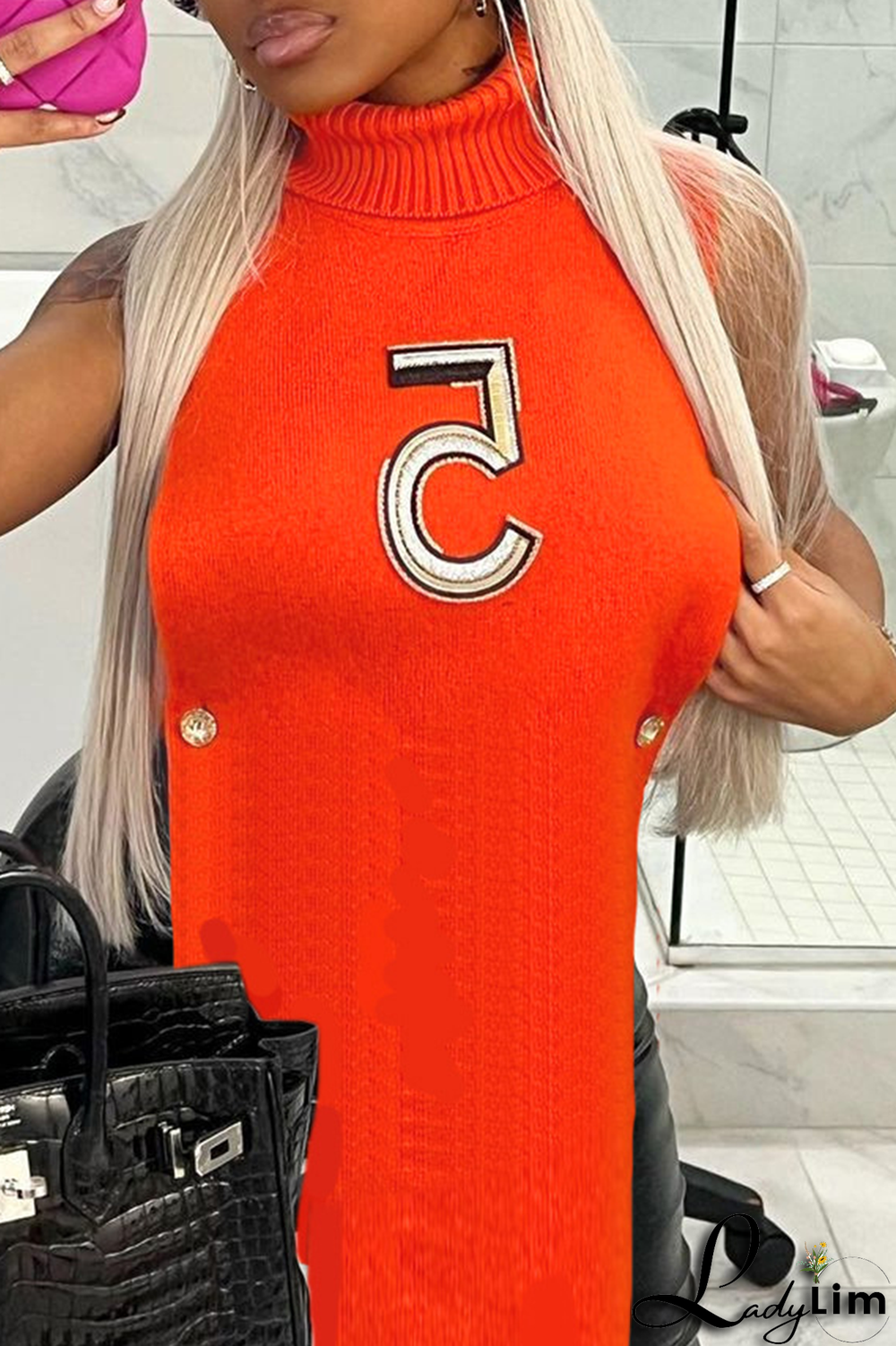 Black Casual Print Split Joint Turtleneck Tops