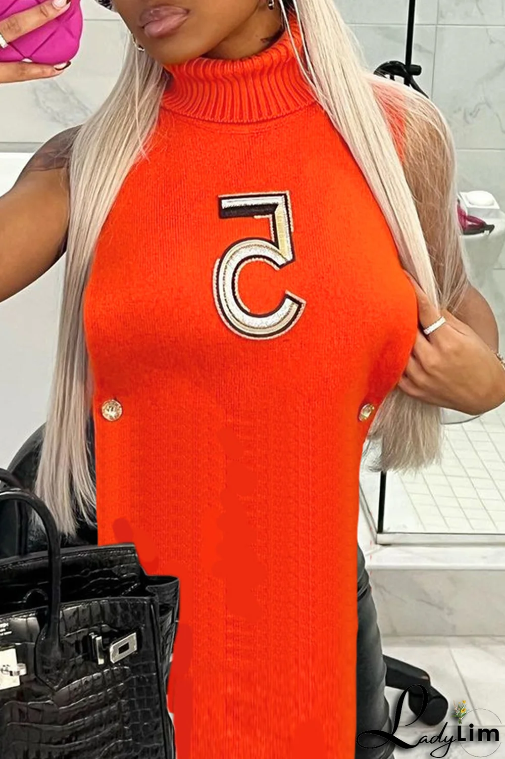 Black Casual Print Split Joint Turtleneck Tops