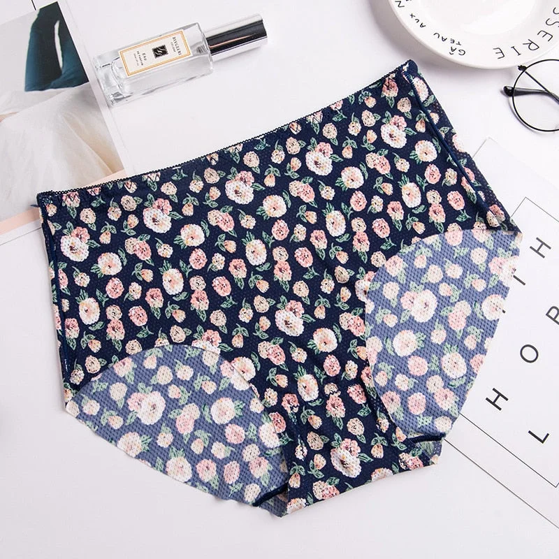 Women's Cotton Underwear Plus Size Ice Silk Comfort Panties Sexy Print Underpants Seamless Triangle Pants Female Sexy Lingerie