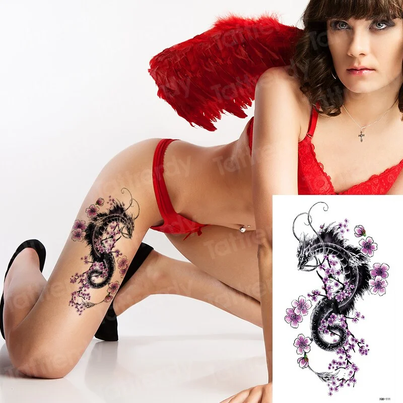 Sdrawing Tattoo Sticker beauty Mermaid Shoulder tattoo Lion wolf skull snake dragon Arm Tattoo Sketch Women body art Waterproof
