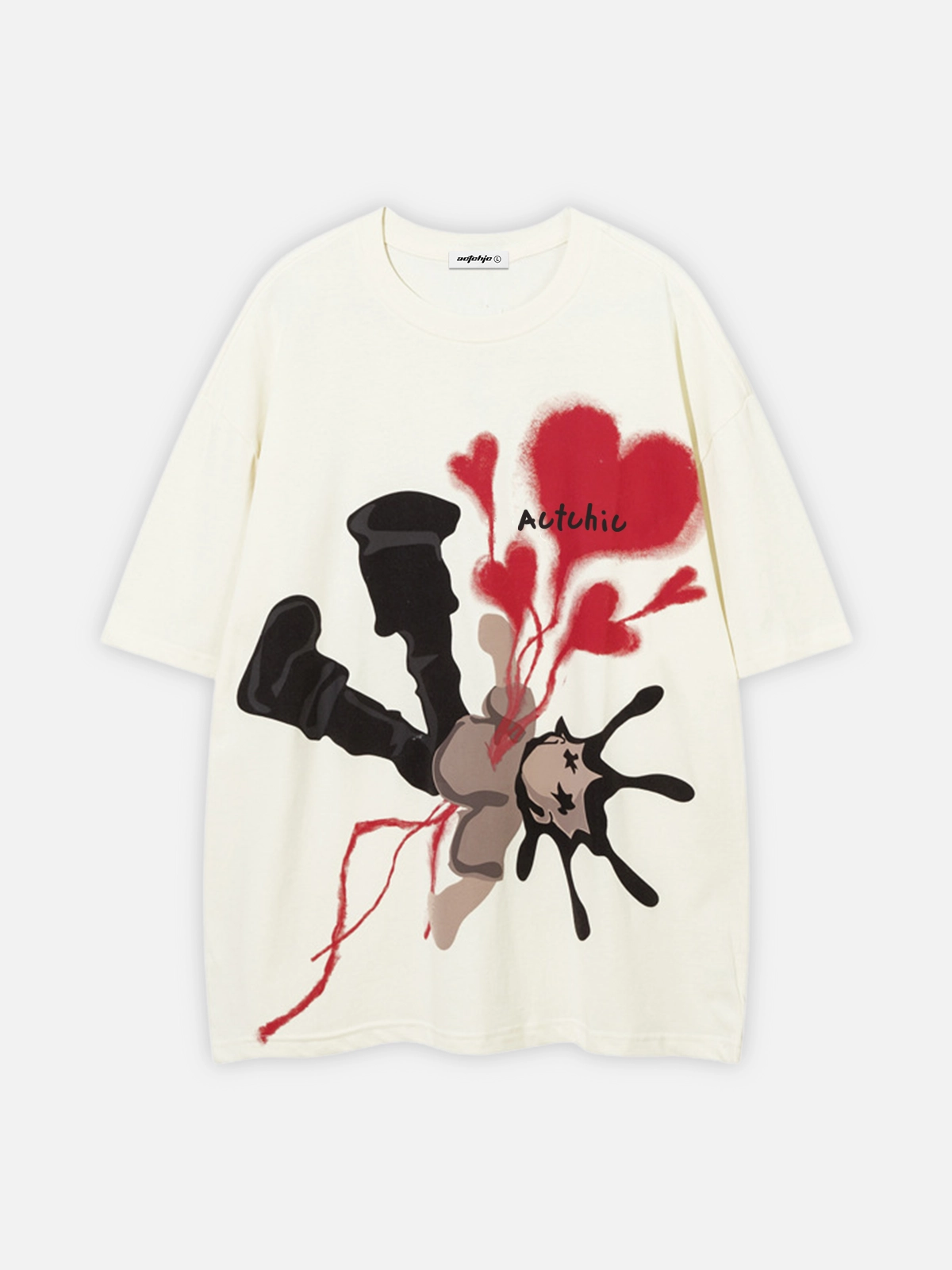 Apricot Act Chic Broken Heart Fun Cartoon Print Tee Front