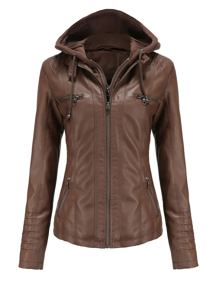 Women's Faux Leather Jacket Hoodie Jacket Windproof Warm Street Casual Daily Pocket Hoodie Sports Casual Solid Color Regular Fit Outerwear Long Sleeve Winter Fall Black Camel Red S M L XL XXL 3XL-JRSEE
