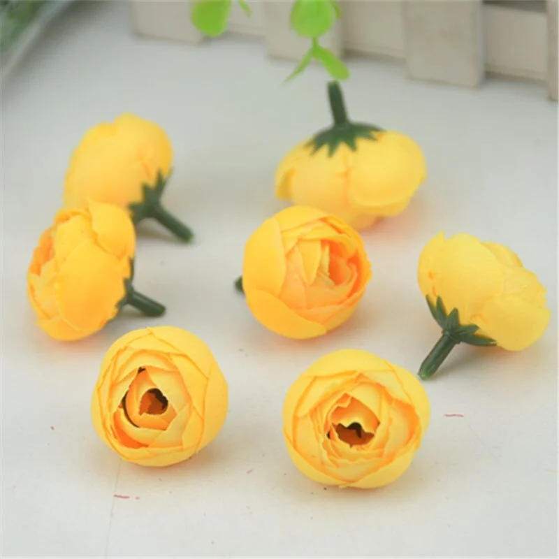 50pcs 2.5cm Artificial Small Silk Tea Buds Flower Heads For Home Wedding Decoration DIY Handmade Simulation Fake Flowers
