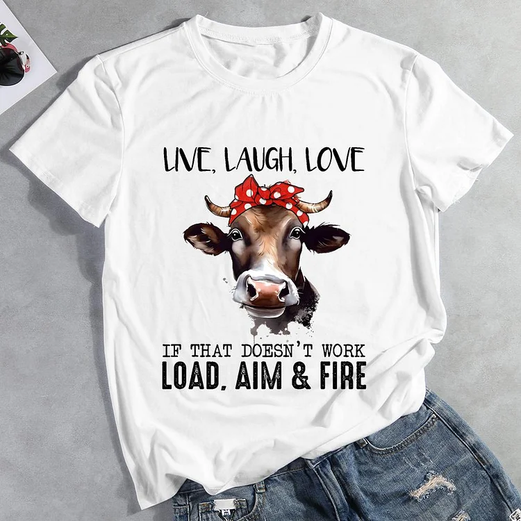 Live Laugh Love Cow Round Neck T-shirt