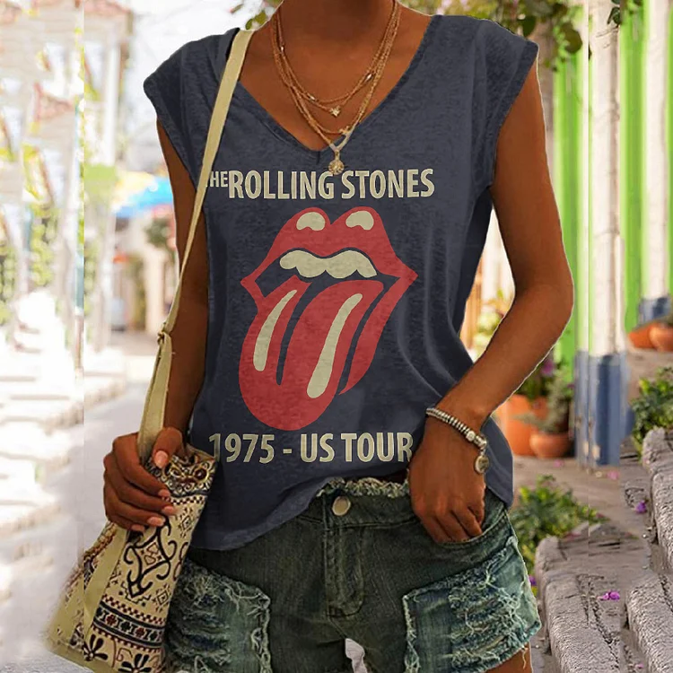 Vintage Rolling Stones Print Sleeveless Tank Top