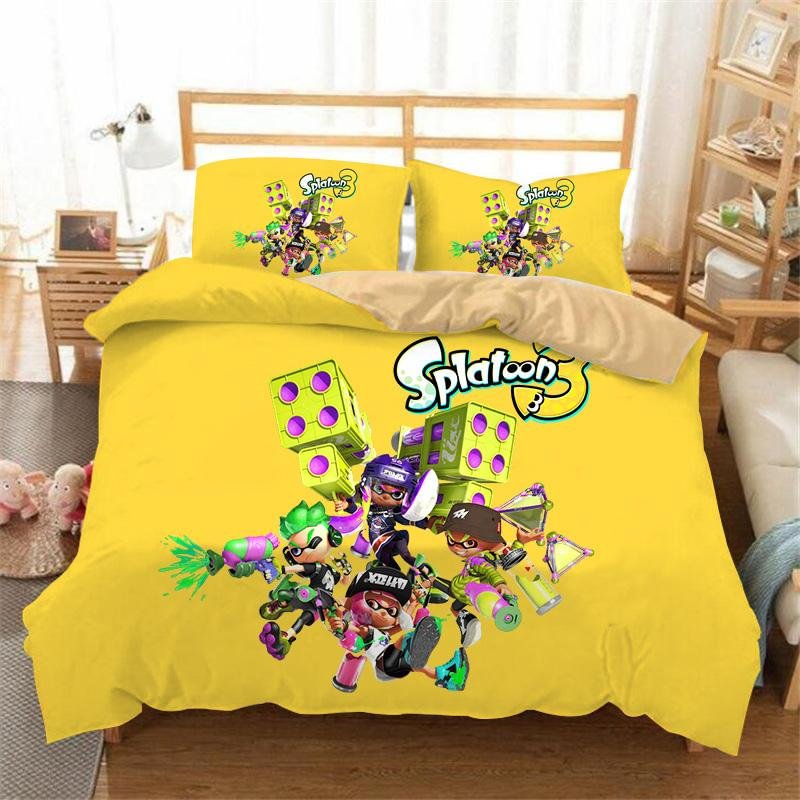 Splatoon 3 Bedding Set Bed Quilt Cover Pillow Case Home Use Yellow
