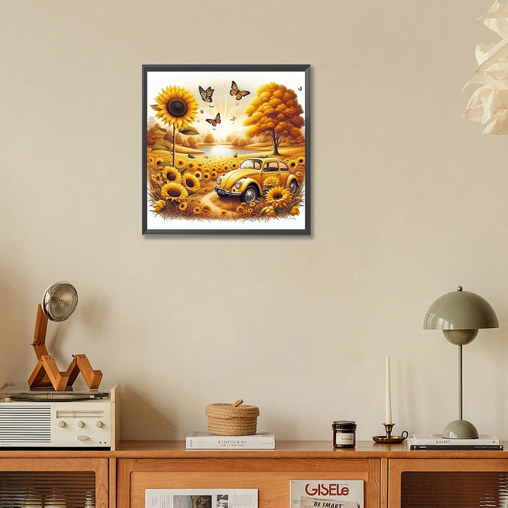 Diamond Painting - Full Round Drill - Sunflower Car(Canvas|30*30cm)